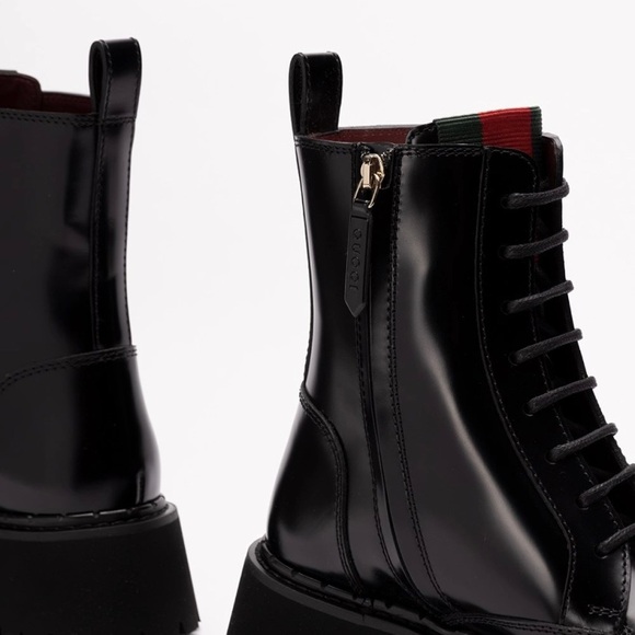 GUCCI web stripe lace up combat boots lace up boots lug boots - Picture 5 of 7